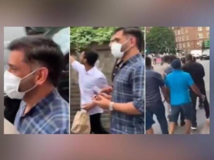 MS Dhoni Gets Rescued By Security After Fans Mob Him For Selfies On Streets Of London Watch Video Dhoni In London Street : லண்டன் வீதியில் ராஜநடை போட்ட தோனி...! நொடிப்பொழுதில் குவிந்த இந்தியர்கள்..!