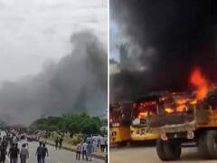 Kallakurichi Violence: School Bus Set On Fire As Protests Over Class 12 Girl's Death Intensify - Watch