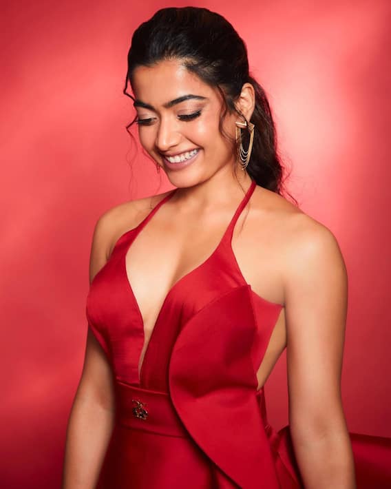 Pushpa Actress Rashmika Mandanna Looks Gorgeous In A Red Dress