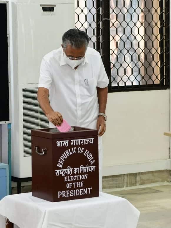 Kerala Chief Minister Pinarayi Vijayan casts his vote for the Presidential election, at the State Assembly in Thiruvananthapuram. (Source: ANI)