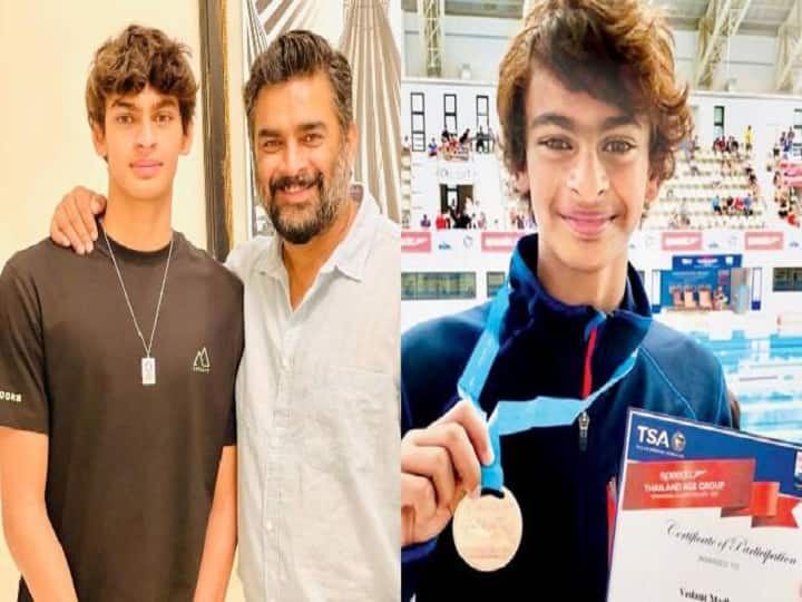 Actor Madhavan's Son Vedaant Madhavan Breaks 1500m Freestyle Swimming National Record Vedaant Madhavan: நீச்சல் போட்டியில் புதிய சாதனை படைத்த மாதவனின் மகன்! மாதவன் பகிர்ந்த சூப்பர் ட்வீட்!