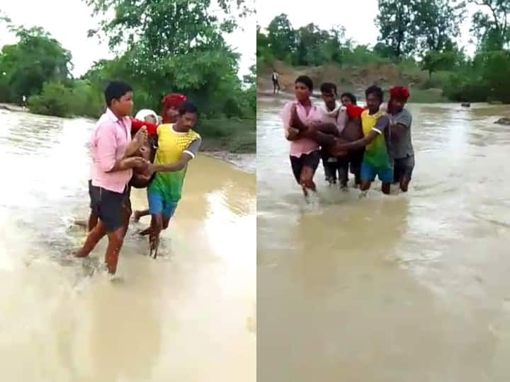 Rajnandgaon Chhattisgarh youth dies not reaching hospital in time due to rain floods video viral ANN Rajnandgaon News: नेताओं की अनदेखी का खामियाजा भुगत रहे लोग, पुल नहीं होने से अस्पताल नहीं पहुंच सका मरीज, रास्ते में ही मौत