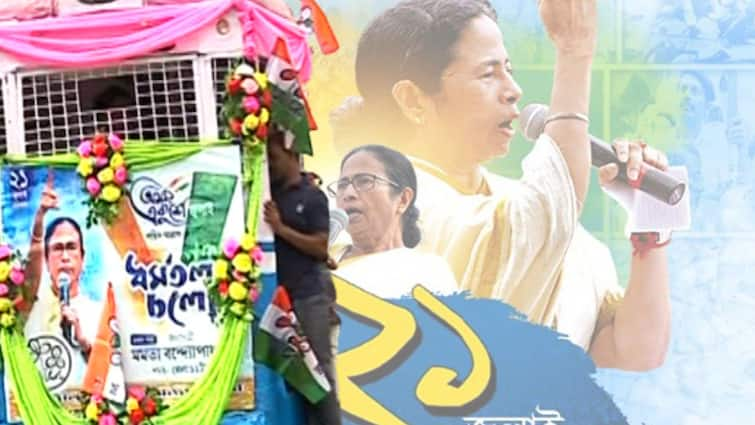 21 July TMC Specially Decorated Tram For TMC Campaigning 21 July TMC : ২১ জুলাই তৃণমূলের সমাবেশের প্রচারের জন্য রাস্তায় নামল সুসজ্জিত ট্রাম