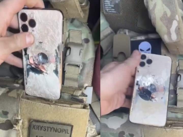 iphone saves Ukranian soldiers life video goes viral Watch Video : புல்லட் ப்ரூப் ஜாக்கெட்டாக மாறிய ஐ போன்..! உக்ரைன் வீரர் உயிரைக் காப்பாற்றிய அதிசயம்..!