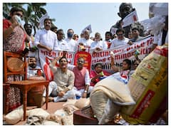 Oppn Leaders Stage Protest With Cylinders, Buttermilk & Lassi Packets In Parliament Complex | IN PICS