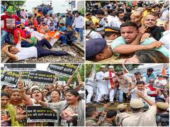 IN PICS | Cars Set Ablaze, Trains Halted As Congress Holds Nationwide Protests Over Sonia's Questioning