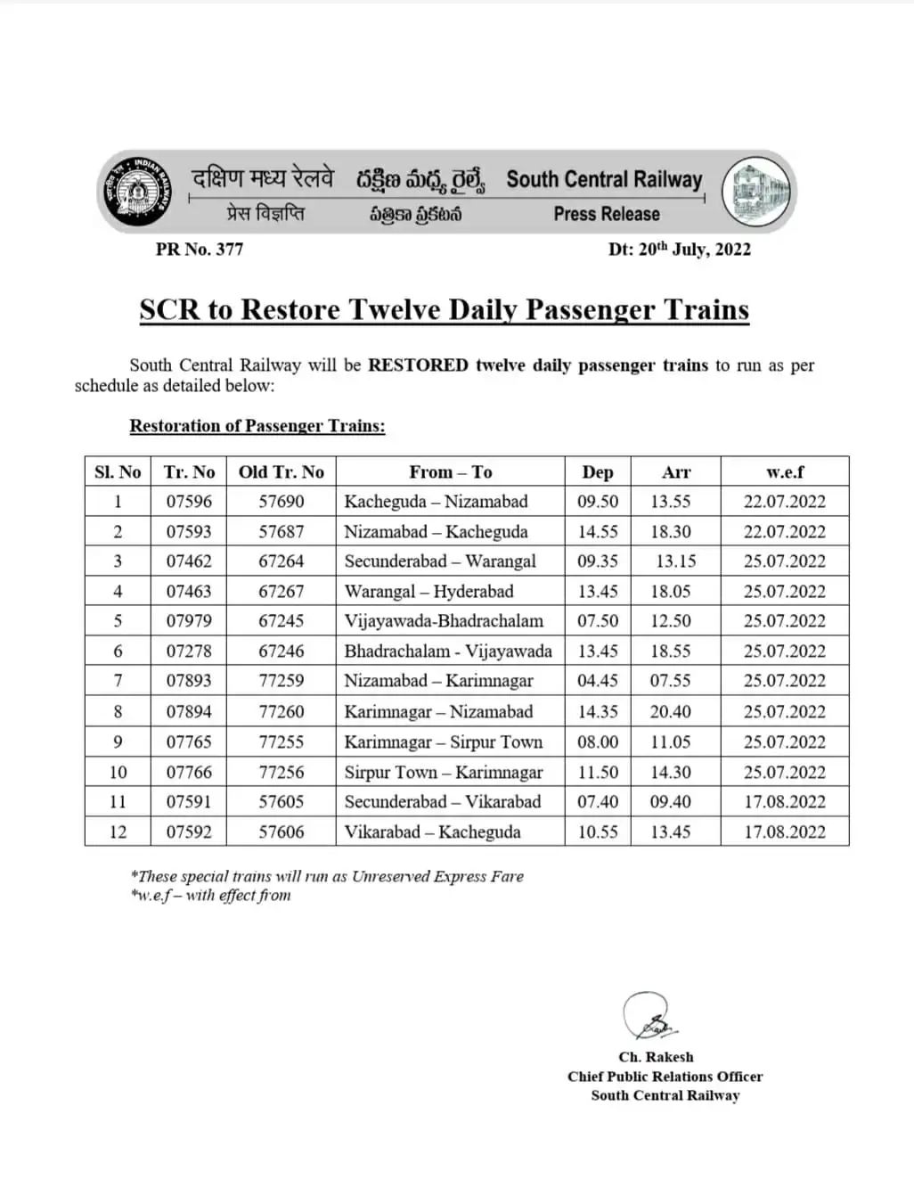 Indian Railway: రైలు ప్రయాణికులకు శుభవార్త, ఈ మార్గాల్లో రైళ్ల పునరుద్ధరణ!