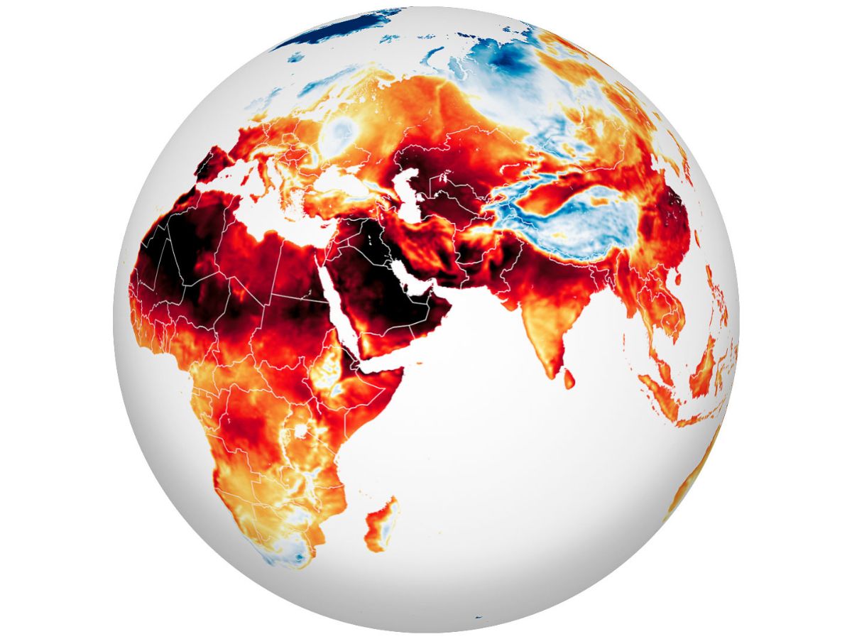 Map of eastern hemisphere depicting warm and cool regions