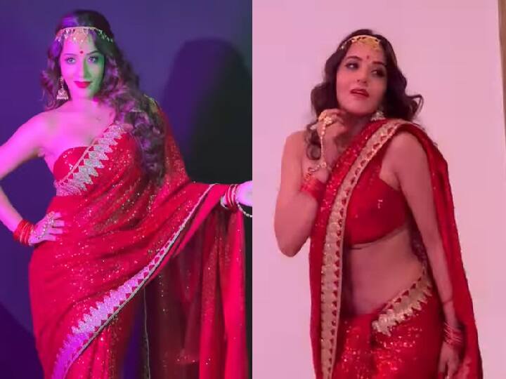 Monalisa looks stunning beautiful and glamourous in red saree watch video Monalisa Video: मोनालिसा के इस खूबसूरत रूप के सामने चांद भी लगा फीका, रेड साड़ी में ढाया कहर