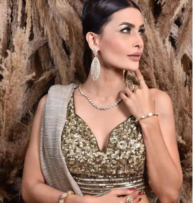 'ਬਿੱਗ ਬੌਸ' ਫੇਮ ਪਵਿਤਰ ਪੁਨੀਆ ਨੇ ਇੱਕ ਗ੍ਰੇ ਸਾੜ੍ਹੀ ਨਾਲ ਇੱਕ ਭਾਰੀ ਇੰਬੈਲਿਸ਼ਡ ਬਲਾਊਜ਼ ਪੇਅਰ ਕੀਤਾ ਹੈ, ਜੋ ਕਿ ਸਲੀਵਲੇਸ ਸੀ।