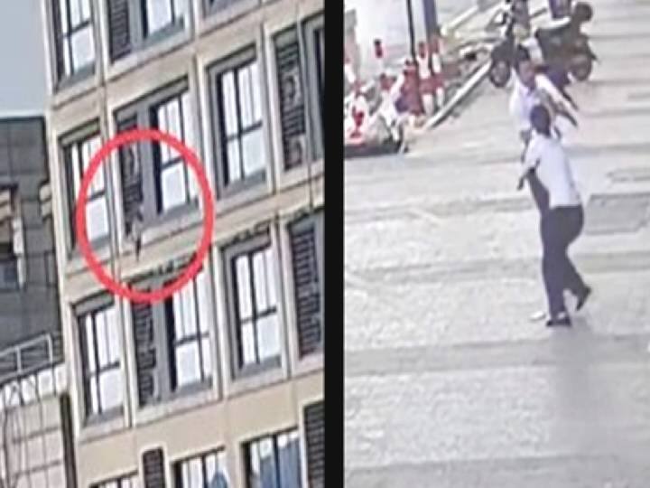 Man heroically catches 2-yr-old girl after  falls from fifth floor window Watch Video: பதைபதைத்த மக்கள்.. ஐந்தாவது மாடியில் இருந்து விழுந்த குழந்தை.. இளைஞர் செய்த காரியம்..