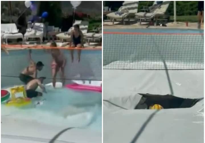 sinkhole opened under the swimming pool During Party in Israel  Watch: इजराइल में पार्टी के दौरान स्विमिंग पूल में हुआ सिंकहोल, एक शख्स की मौत