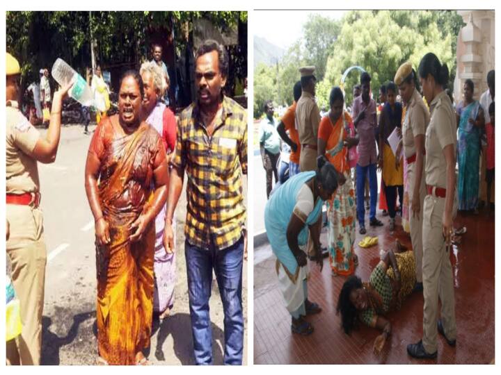 அடுத்தடுத்து  தீக்குளிக்க முயற்சி; பரபரப்பான திருவண்ணாமலை ஆட்சியர் அலுவலகம்