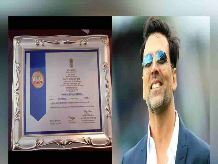 Akshay Kumar becomes the highest tax payer in India Akshay Kumar : अक्षय कुमार पुन्हा एकदा ठरला देशातील ‘नंबर वन’ करदाता! आयकर विभागाकडून अभिनेत्याला सन्मानपत्र प्रदान