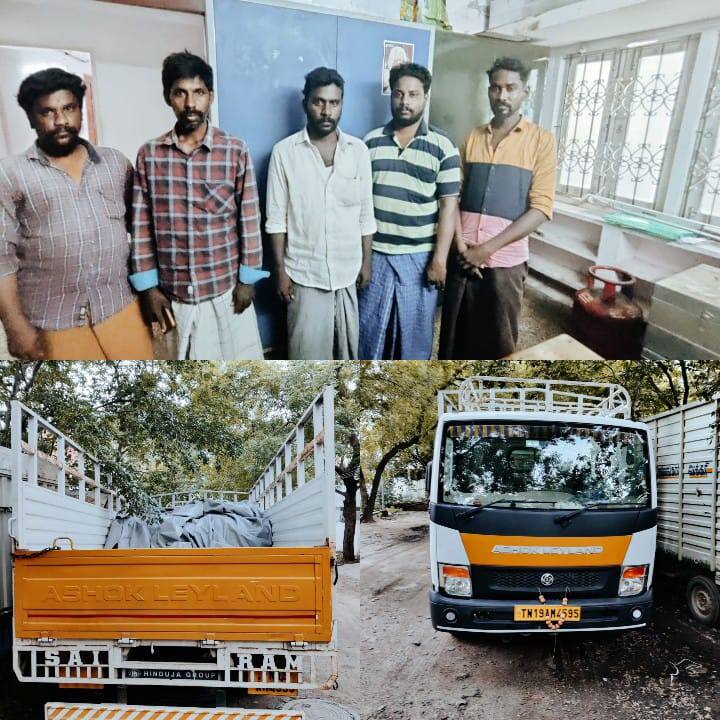 Madurai: 5 tons of ration rice seized in Sillaman area - 5 people arrested மதுரை: சிலைமான் பகுதியில் 5 டன் ரேஷன் அரிசி பறிமுதல் - 5 பேர் கைது..!