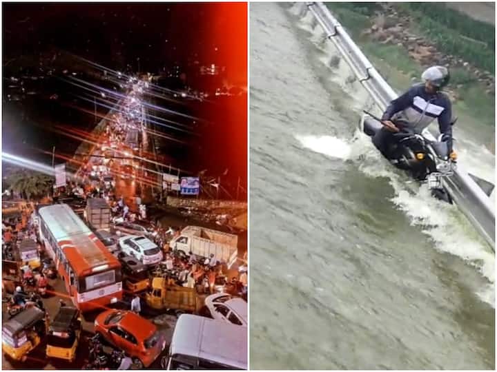 Hyderabad musi river floods musarambagh bridge closed traffic jam rajendranagar EC canal biker safe dnn Hyderabad Rains : ముసారాంబాగ్ వంతెనపై రాకపోకలు బంద్, ఈసీ వాగులో చిక్కుకున్న యువకుడు సేఫ్