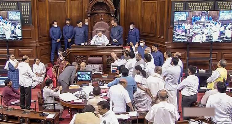 Monsoon session of Parliament Rajya Sabha 7 TMC and 19 MPs suspended after sloggning shouting at well TMC : ওয়েলে নেমে বিক্ষোভ-স্লোগান, রাজ্যসভায় তৃণমূলের ৭ জন সহ ১৯ জন সাংসদ সাসপেন্ড
