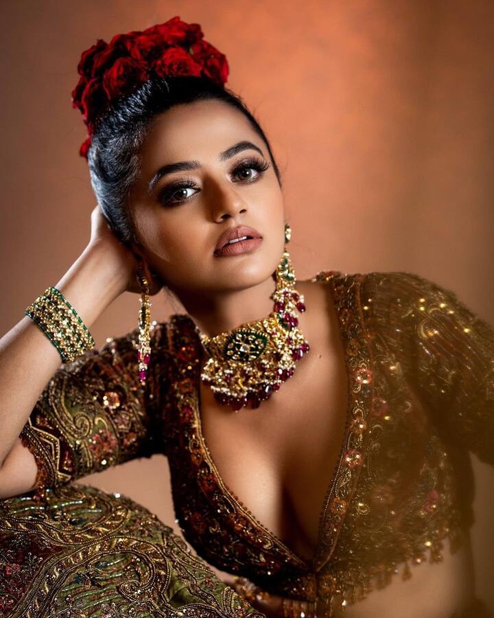 हैली शाह ने जो आउटफिट पहना है वो सुधीर भाई साड़ीवाला का है., जिसमें वो खूब जंच रही हैं.