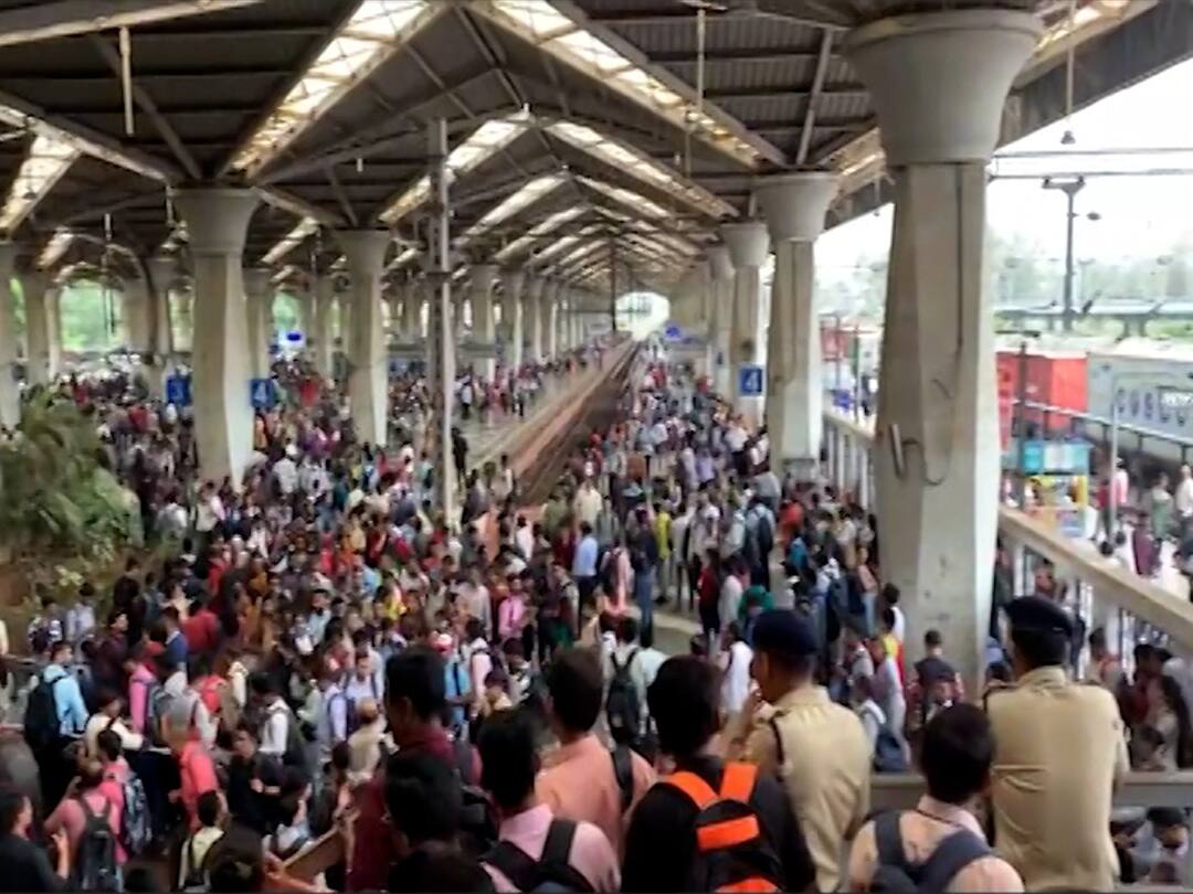 Harbour Local Disrupts : हार्बर मार्गावरील प्रवाशांना सलग दुसऱ्या दिवशी मनस्ताप, वाहतूक विस्कळीत झाल्याने स्थानकांवर गर्दी Local traffic on the Harbor railway line disrupted for the second day in a row, huge crowd at stations Harbour Local Disrupts : हार्बर मार्गावरील प्रवाशांना सलग दुसऱ्या दिवशी मनस्ताप, वाहतूक विस्कळीत झाल्याने स्थानकांवर गर्दी