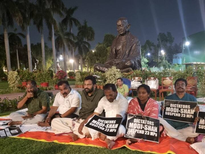Suspended MPs from Rajya Sabha continue to picket near Gandhi statue, this arrangement has been made