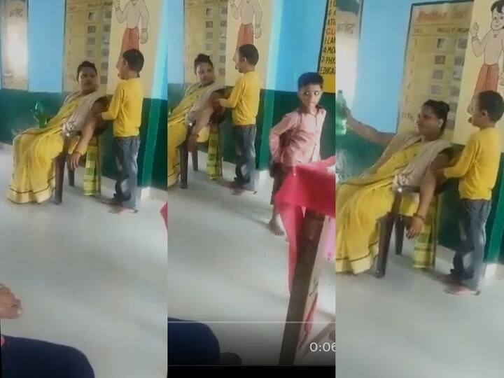 Uttarpradesh teacher suspended after video of student massaging her goes viral Video : மாணவரை மசாஜ் செய்யவைத்த அரசுப்பள்ளி ஆசிரியை… வைரலான வீடியோவால் அதிரடி நடவடிக்கை..