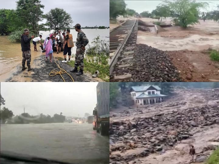 India Weather Update Monsoon Heavy Rainfall Alert in MP Gujarat Flood in Rajasthan Cloud Burst in Bandipora पहाड़ से मैदान तक बारिश से हाहाकार - बांदीपोरा में फटा बादल, जोधपुर में सेना ने संभाला मोर्चा, इन राज्यों में भारी बारिश का अलर्ट