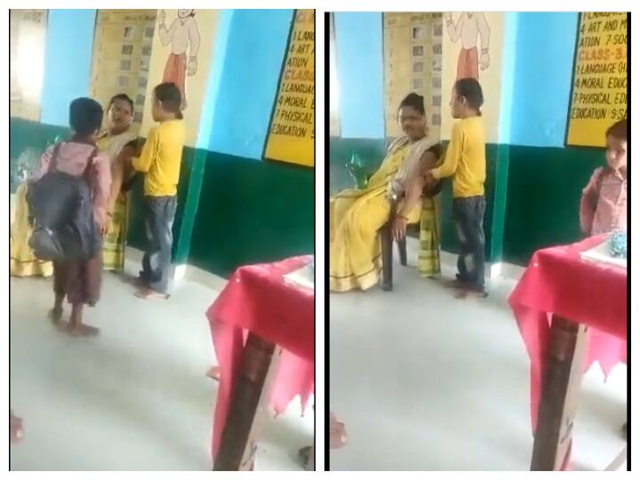 Uttar Pradesh Hardoi Government lady teacher taking massage from a class student in the classroom viral video on social media UP Government School: टीचर जी क्लास के छात्र से दबवा रही थी अपना देह, Suspend