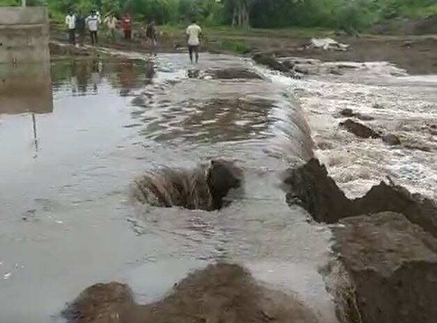 Nandurbar Rain :  नंदूरबार जिल्ह्यात मुसळधार पाऊस, निमदर्डा गावाजवळील पर्यायी पूल दुसऱ्यांदा गेला वाहून, 10 गावांचा संपर्क तुटला 