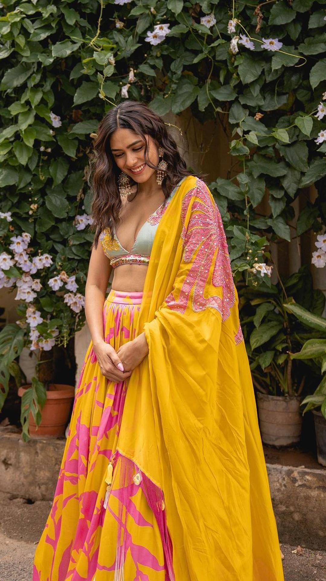 Yellow and Pink Jaipuri Lehenga Set - Rana's by Kshitija