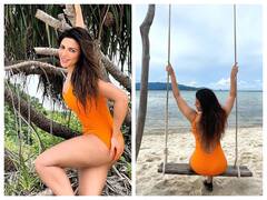 Shama Sikander Pics: ऑरेंज मोनोकनी पहन शमा सिकंदर ने फिर बढाया इंटरनेट का पारा, समुद्र किनारे दिए बेहद कातिलाना पोज़