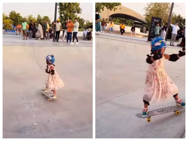 little girl skateboarding perfectly amazed netizens viral video on social media Watch: छोटी बच्ची का स्केटबोर्डिंग करने का अंदाज आपको दीवाना बना देगा, देखिए ये वीडियो 