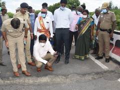 திண்டிவனம்: தேசிய நெடுஞ்சாலையில் உள்ள ஆற்றுப்பாலம் சேதம் - மாவட்ட ஆட்சியர் ஆய்வு