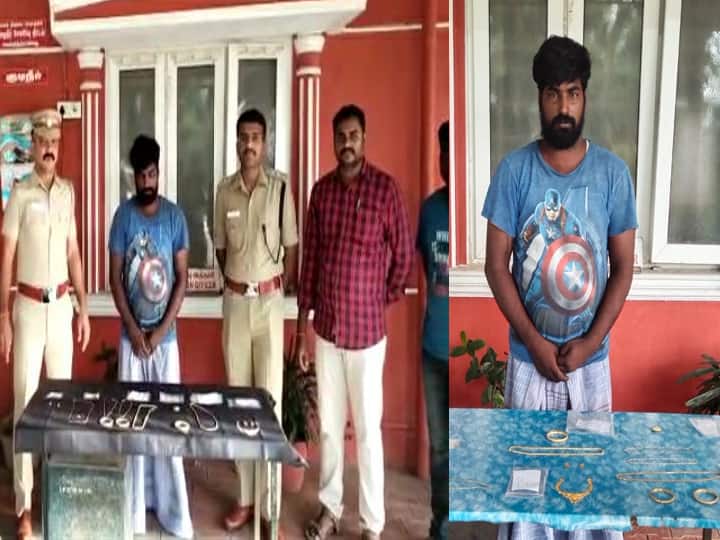 Villupuram Youth involved in serial theft arrested in Tindivanam area, jewelery worth Rs 8 lakh seized திண்டிவனம் பகுதியில் தொடர் திருட்டில் ஈடுபட்ட வாலிபர் கைது - ரூ.8 லட்சம் மதிப்புள்ள  நகைகள் பறிமுதல்