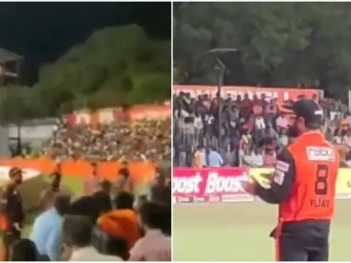 During the match between Ruby Tricky Warriors and Madurai Panthers in TNPL, Murali Vijay, who was irritated by DK DK Chanting, clashes with the fans Watch: TNPL मैच के दौरान दिनेश कार्तिक का नाम सुन भड़के मुरली विजय, दर्शकों से भिड़े, सुरक्षाकर्मियों ने किया बीच-बचाव