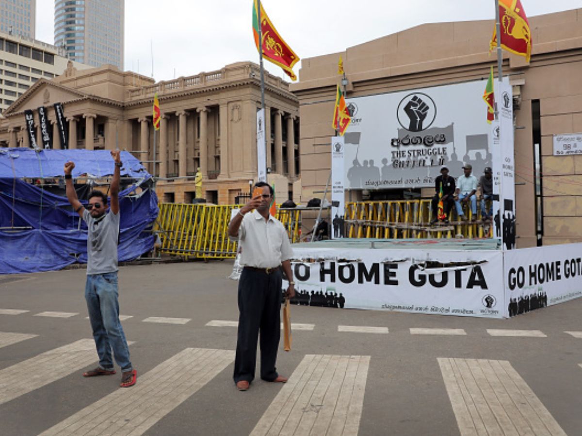 File image of the Presidential Secretariat occupied by protestors at Galle Face in Colombo. Photo: Getty