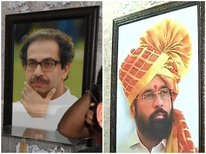 शिवसेना पक्षप्रमुख उद्धव ठाकरे यांच्या जागी आता मुख्यमंत्री एकनाथ शिंदे यांचे फोटो लावण्यात आला आहे.
