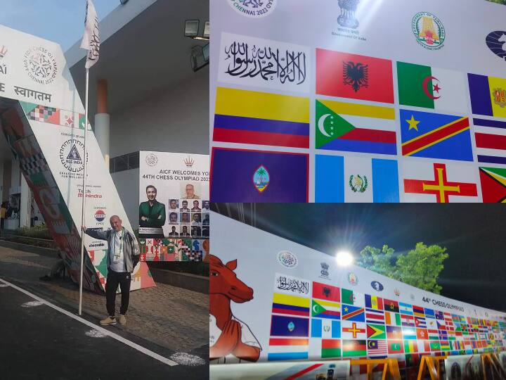 chess olympaid 2022: 44th chess olympaid afghanistan chess players hold Taliban flag in Chennai chess olympaid 2022:  செஸ் ஒலிம்பியாட் போட்டியில் பறந்த  தாலிபான் கொடி...!