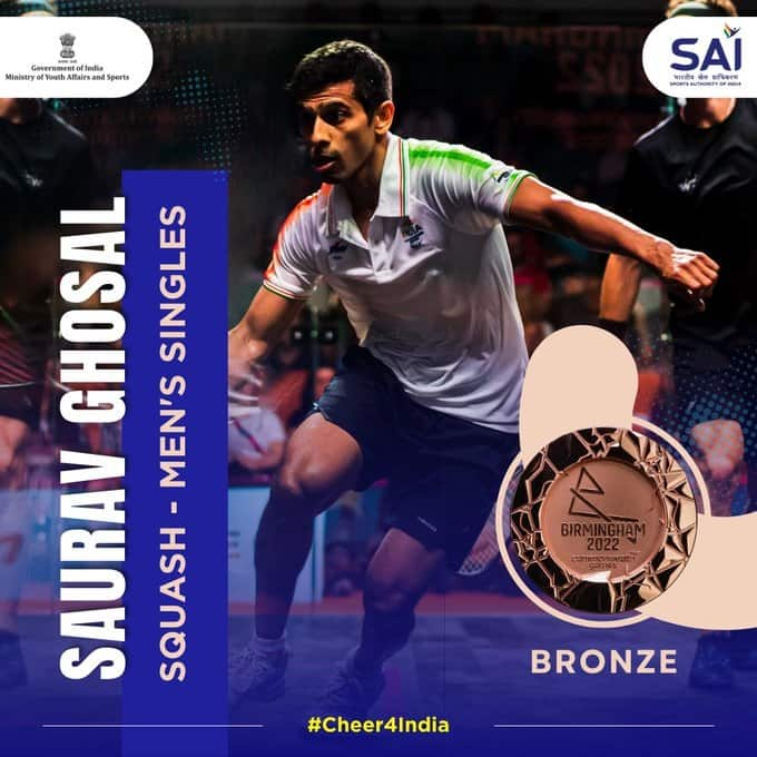 Commonwealth Games 2022: Saurav Ghoshal won bronze medal against James Willstrop in squash Commonwealth Games 2022: ભારતના ખાતામાં વધુ એક બ્રોન્ઝ, સૌરવ ઘોષાલે સ્ક્વોષની રમતમાં જીત્યો બ્રોન્ઝ મેડલ