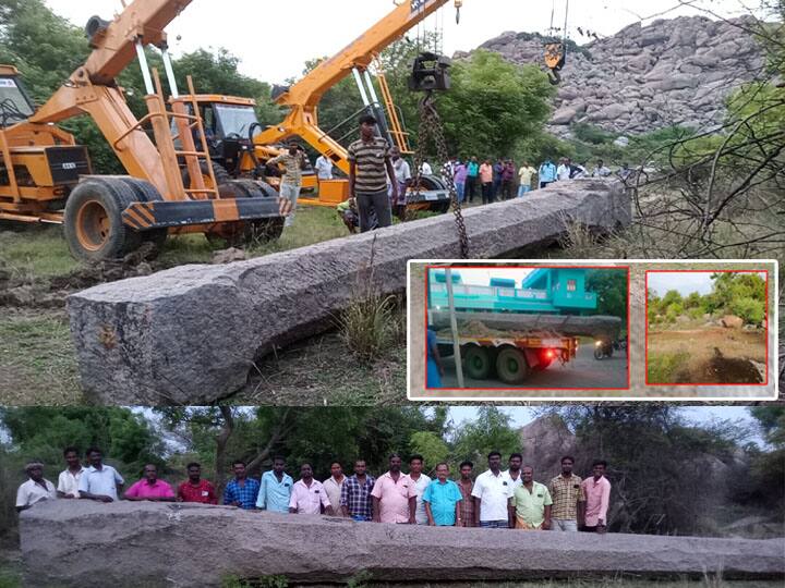 Villupuram Recovery of 15th century Nayak period stone pillar near Senchi விழுப்புரம்: செஞ்சி அருகே  15 ஆம் நூற்றாண்டில் செதுக்கப்பட்ட நாயக்கர் கால கல்தூண் மீட்பு