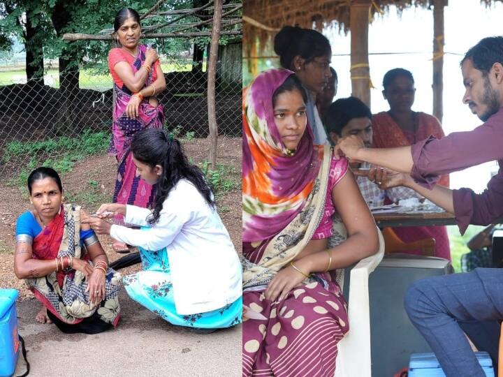 बस्तर में वैक्सीनेशन का लक्ष्य पूरा करने के लिए स्वास्थ विभाग की टीम ग्रामीणों के घरों के अलावा खेतों तक पहुंच कर वैक्सीनेशन कर रही है.