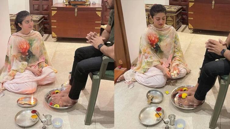 Viral Pic: south actress Pranitha Subhash worshipping her husband at home due to sanatan dharma એક્ટ્રેસે પોતાના પતિની પૂજા કરી ને તેમના પગ ધોયા, તસવીરો જોઇને લોકો ભડક્યા તો એક્ટ્રેસ બોલી- સનાતન ધર્મ