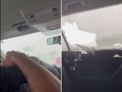 Watch: ਤੂਫਾਨ 'ਚ ਫਸੀ ਕਾਰ 'ਚ ਜਾਨ ਬਚਾਉਂਦੇ ਦਿਖਾਈ ਦਿੱਤੇ ਲੋਕ, ਟੁੱਟ ਗਏ ਕਾਰ ਦੇ ਸ਼ੀਸੇ!