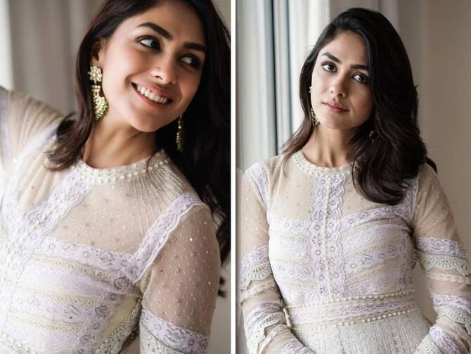Mrunal Thakur : Mrunal's floral pastel suit is perfect for every function, can be handled comfortably in summer.