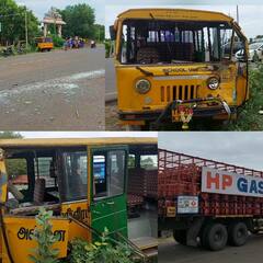 சிவகங்கை அருகே பள்ளி வாகனம் - லாரி மோதல்: 10 குழந்தைகள் காயம்