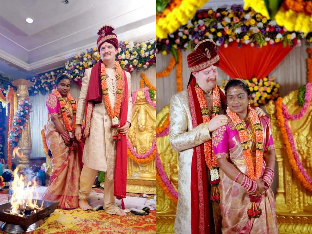 Love Marriage: ఏపీ అమ్మాయి, అమెరికా అబ్బాయి - హిందూ సాంప్రదాయంలో ఘనంగా వివాహం AP Techie Married US Man in Tirupati in Hindu Traditional manner DNN Love Marriage: ఏపీ అమ్మాయి, అమెరికా అబ్బాయి - హిందూ సాంప్రదాయంలో ఘనంగా వివాహం