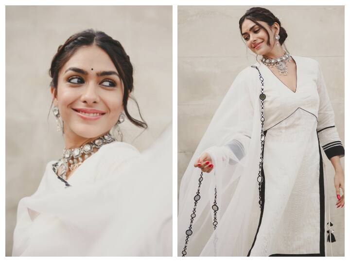 Mrunal Thakur Photos: बॉलीवुड एक्ट्रेस मृणाल ठाकुर ने इंस्टाग्राम पर अपनी लेटेस्ट तस्वीरें शेयर की हैं. इन तस्वीरों में 'सीता रामम' का खूबसूरत एथनिक लुक देखने को मिल रहा है.