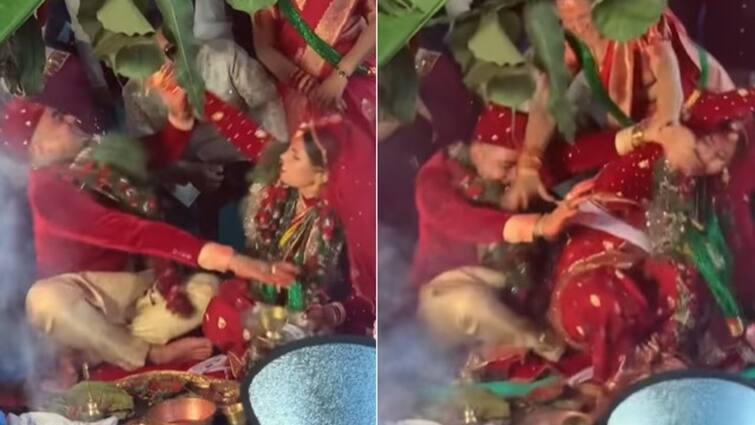 Trending Wedding Video Marathi news groom and bride starting fight at time marriage funny video viral on social media Trending Wedding Video: भर लग्नमंडपातच वधू-वराचे भांडण, मारामारी! व्हिडीओ सोशल मीडियावर व्हायरल