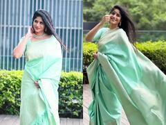 Megha akash: சேலையில் அசத்தும் பச்சைக்கிளி மேகா ஆகாஷ்