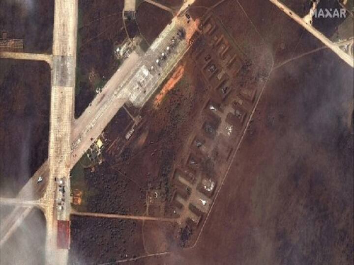 Russia Ukraine war explosions Rock Russian Military Airbase Crimea Satellite pictures Saki Air Base Mykhailo Podolyak Satellite Images Show Massive Destruction At Russian Military Air Base In Crimea