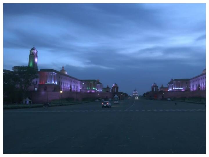 Parliament building in North Block and South Block in Delhi illuminated ahead of Independence Day. (Image: ANI)
